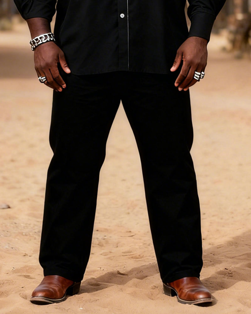 Big & Tall Black Blue Western T-Shirt Pants Set for big men view 3