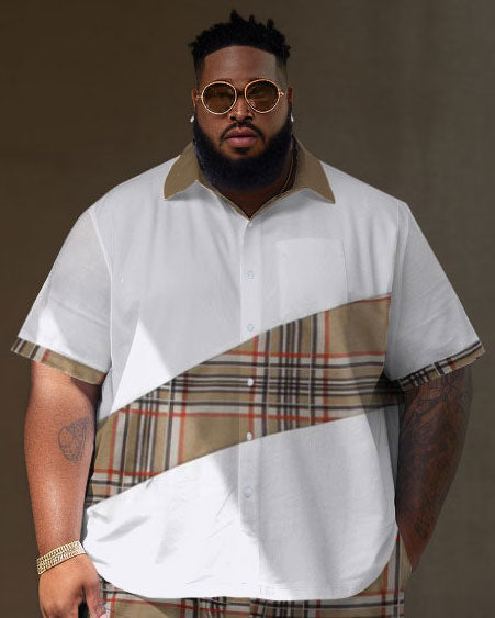 Big & Tall Colorblock Plaid T-Shirt Shorts Set for big men view 2