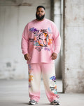Big & Tall Pink Gradient Graphic T-Shirt Pants Set for big men view 1