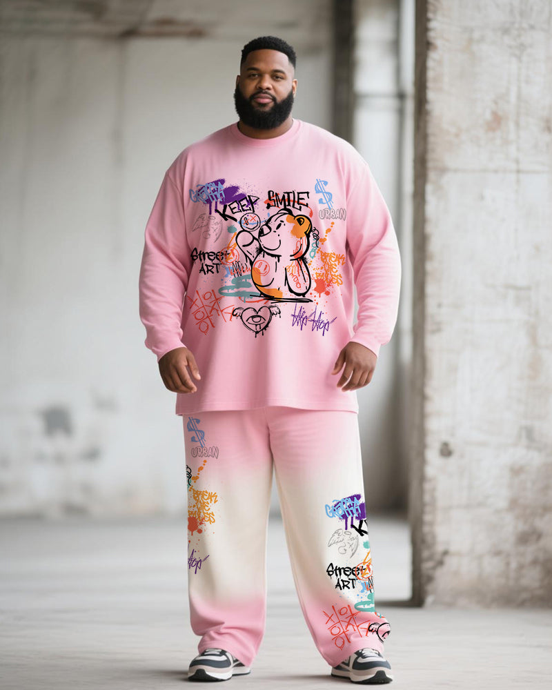 Big & Tall Pink Gradient Graphic T-Shirt Pants Set for big men view 1