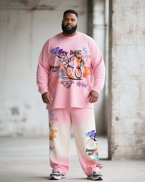 Big & Tall Pink Gradient Graphic T-Shirt Pants Set for big men view 1