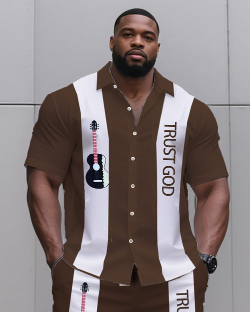 Big & Tall Striped T-Shirt Shorts Set for big men view 2
