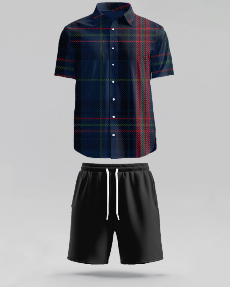 Big & Tall Plaid T-Shirt Shorts Set for big men view 1