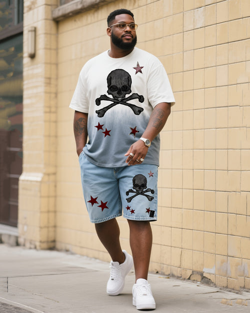 Big & Tall Denim Gradient T-Shirt Shorts Set for big men view 1