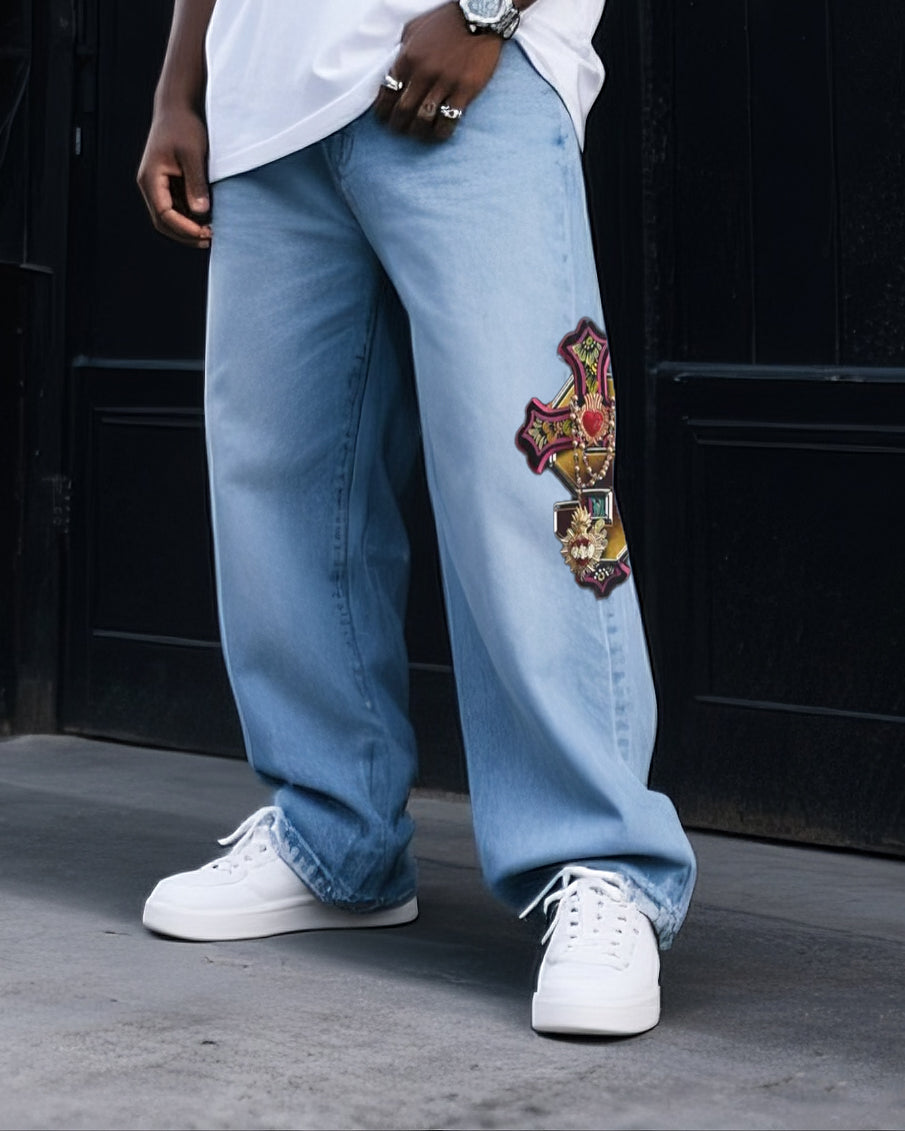 Big & Tall Denim Graphic T-Shirt Pants Set for big men view 3