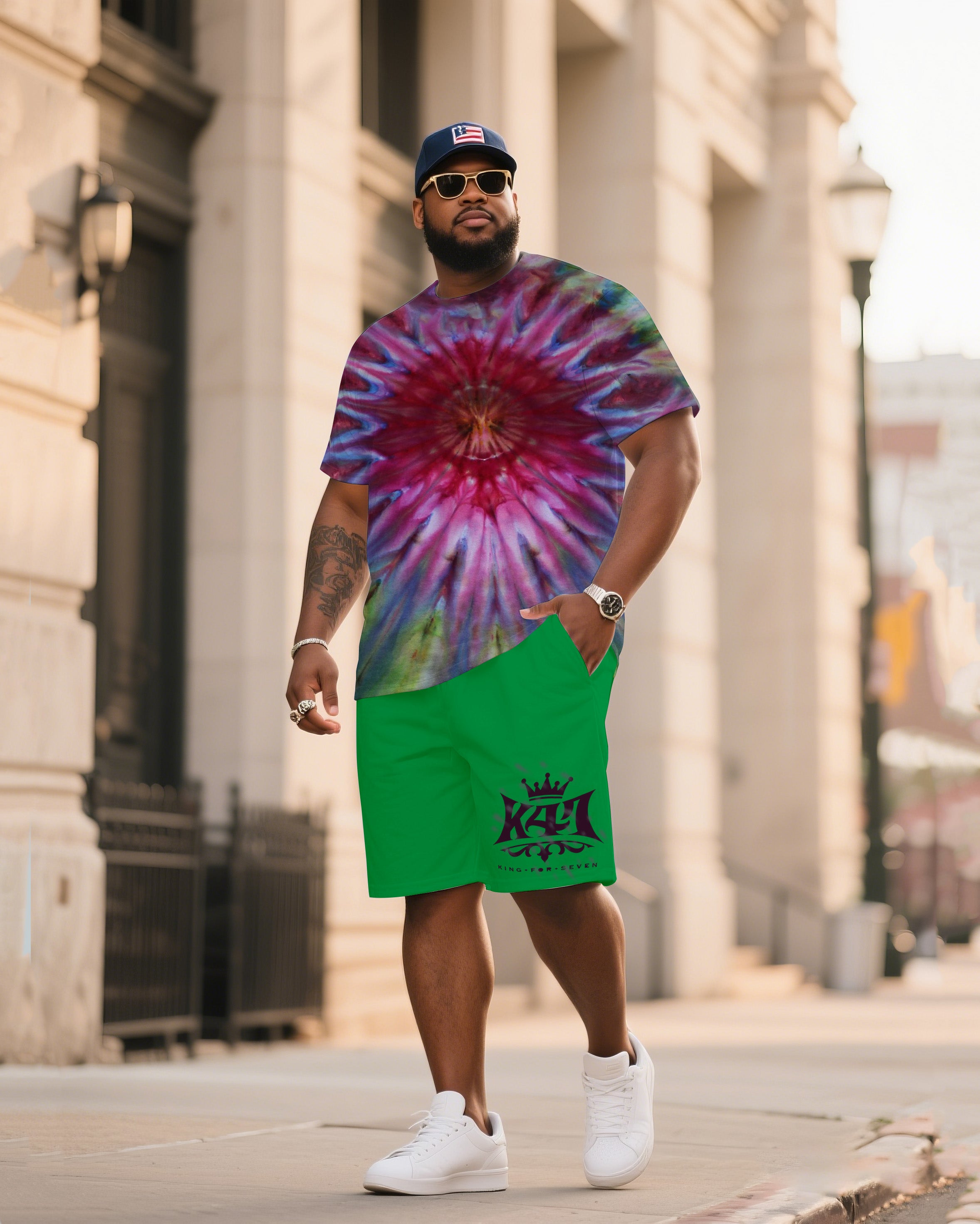 Big & Tall Colorblock Gradient T-Shirt Shorts Set for big men view 2