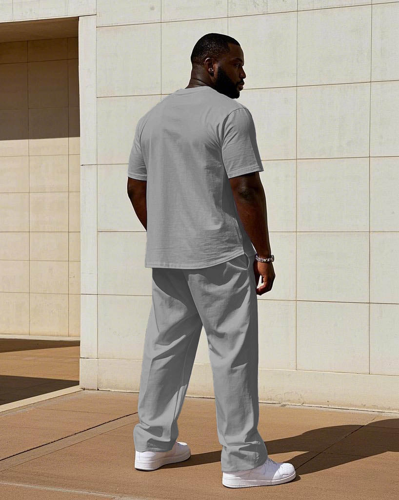 Big & Tall Black White Colorblock T-Shirt Pants Set for men view 4