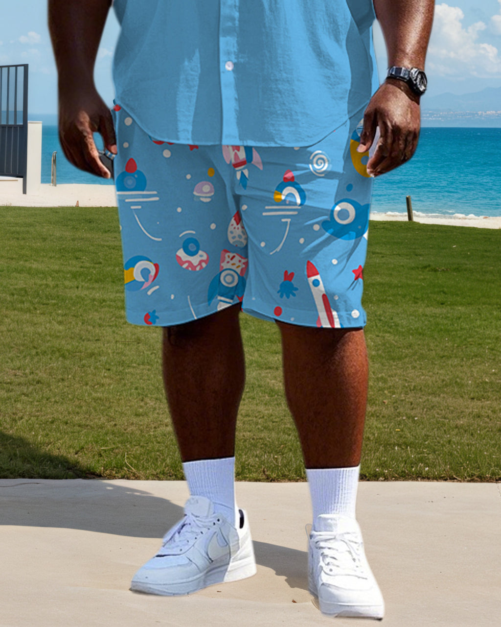 Big & Tall Colorblock T-Shirt Shorts Set for big men view 3