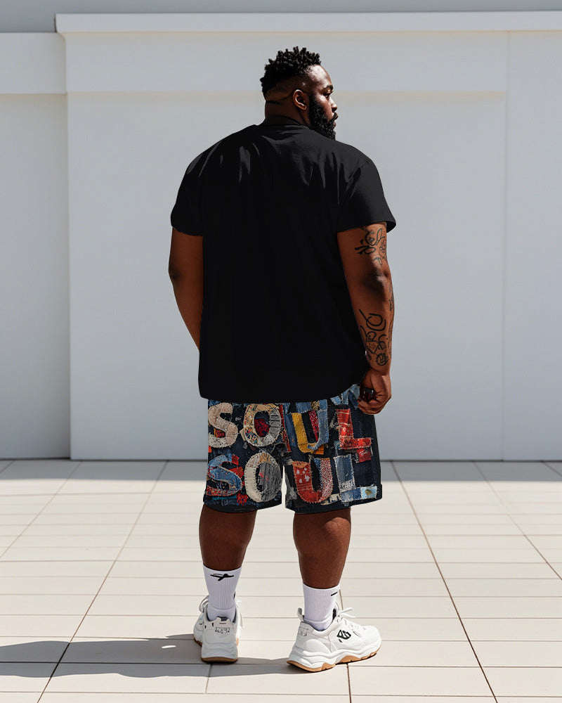 Big & Tall Denim Graphic T-Shirt Shorts Set for big men view 4