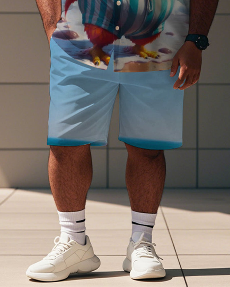 Big & Tall Blue Graphic Streetwear T-Shirt Shorts Set for big men view 3