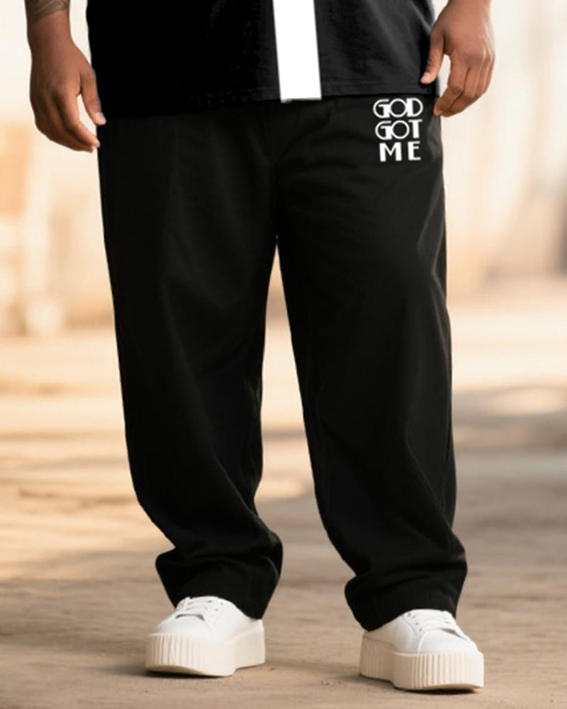 Big & Tall Black White Striped T-Shirt Pants Set for big men view 3