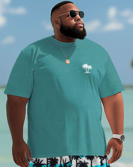 Big & Tall Hawaiian Tropical T-Shirt Shorts Set for big men view 3