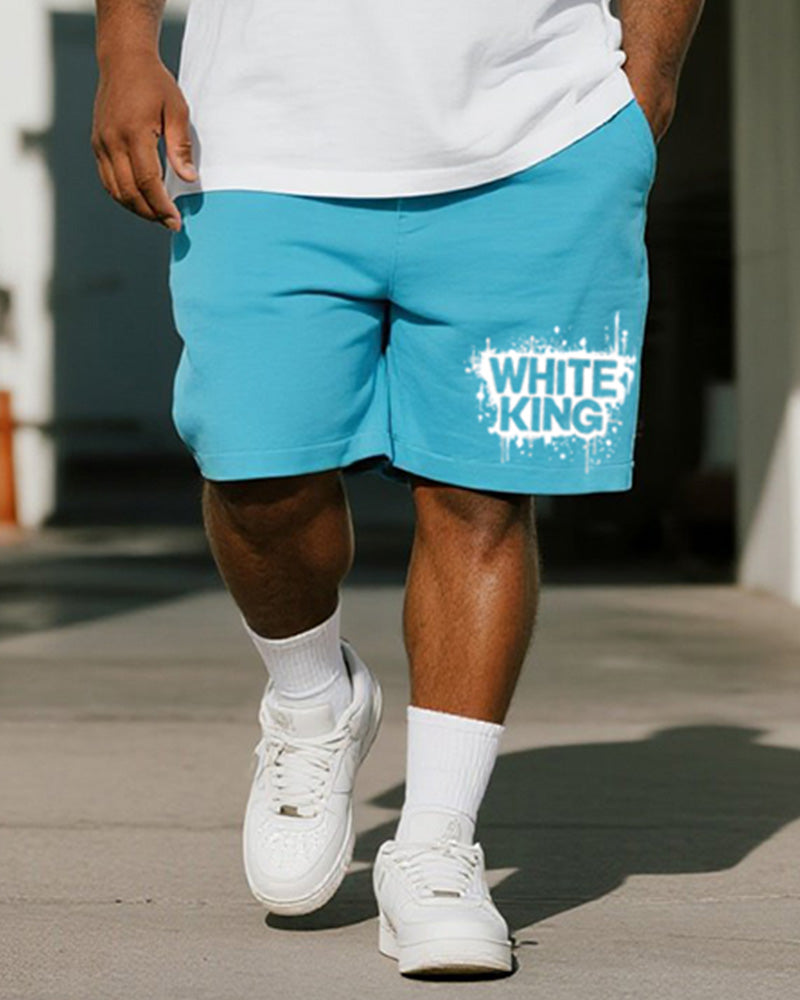 Big & Tall White Graphic Graffiti T-Shirt Shorts Set for big men view 3