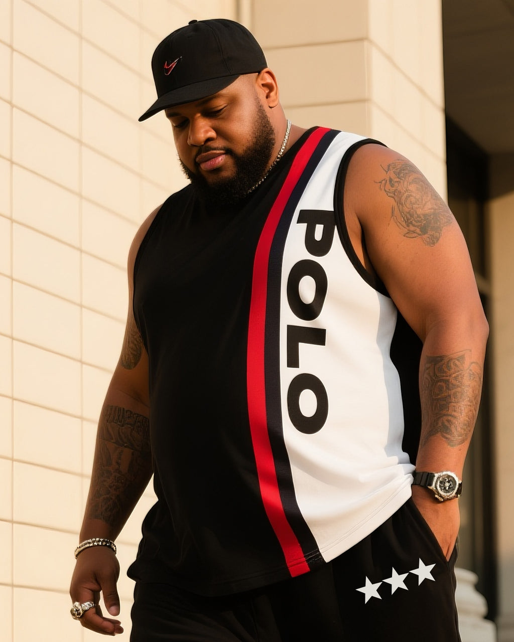 Big & Tall Colorblock Graphic Vest Pants Set for big men view 2
