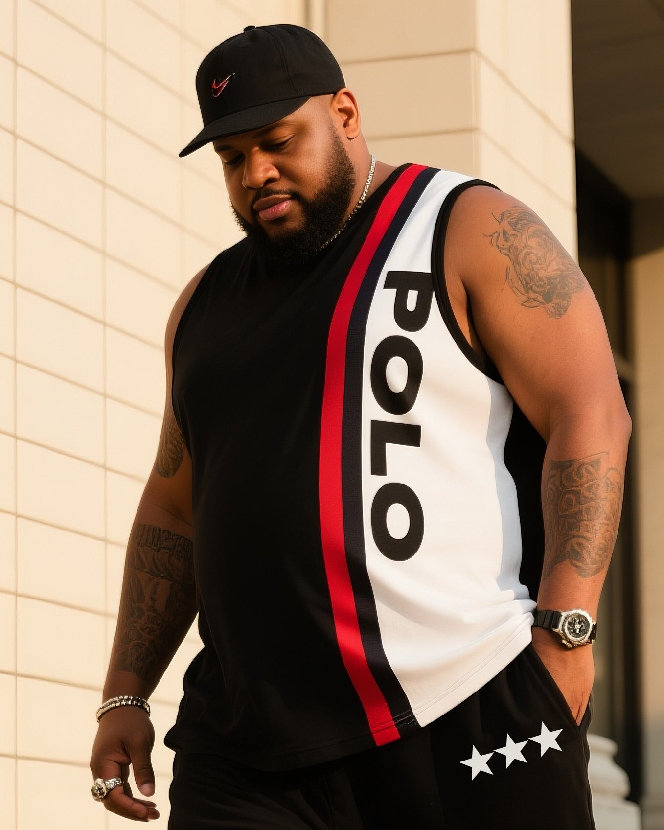 Big & Tall Colorblock Graphic Vest Pants Set for big men view 2