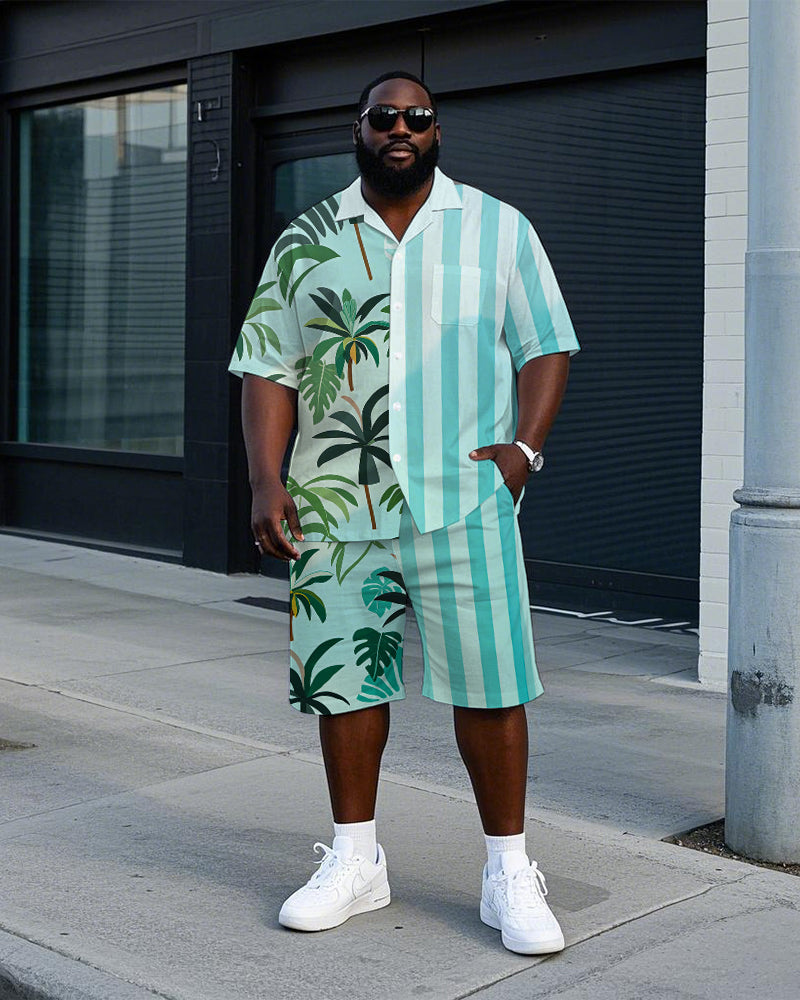 Big & Tall Hawaiian Colorblock T-Shirt Shorts Set for big men view 1