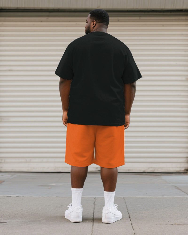 Big & Tall Orange Graphic Skull T-Shirt Shorts Set for big men view 4