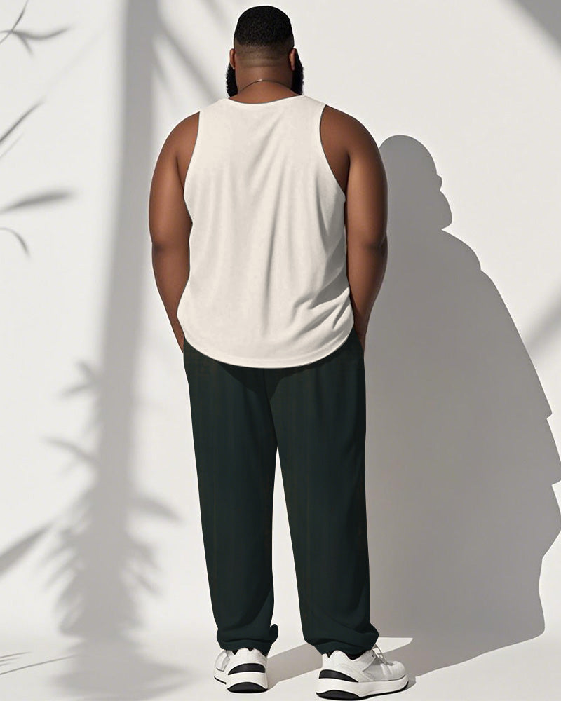 Big & Tall Green Graphic Vest Pants Set for big men view 4