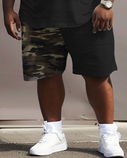 Big & Tall Black Camouflage T-Shirt Shorts Set for big men view 4