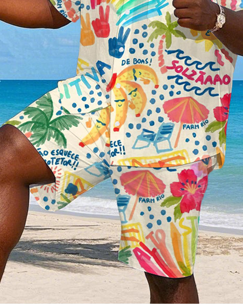Big & Tall Hawaiian Graphic T-Shirt Shorts Set for big men view 3