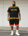 Big & Tall White Graphic Graffiti T-Shirt Shorts Set for big men view 1