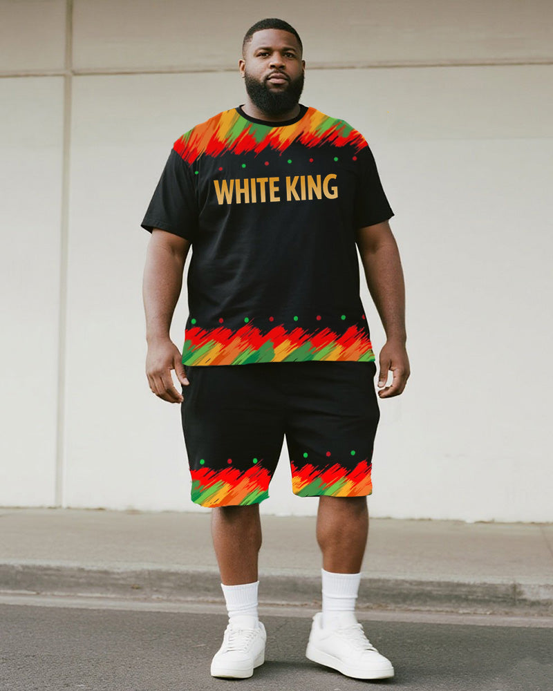 Big & Tall White Graphic Graffiti T-Shirt Shorts Set for big men view 1