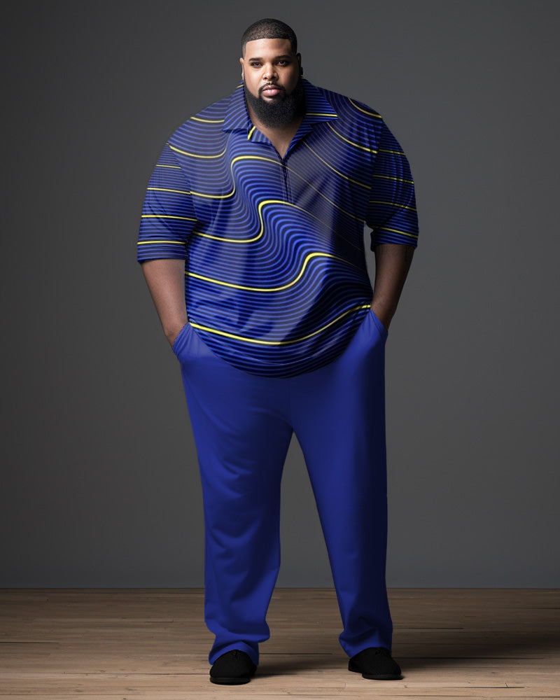 Big & Tall Blue Gradient Polo Pants Set for big men view 1