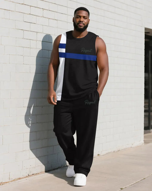 Big & Tall Black Blue Striped Vest Pants Set for big men view 1
