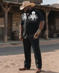 Big & Tall Black Western Graphic T-Shirt Pants Set for big men view 1