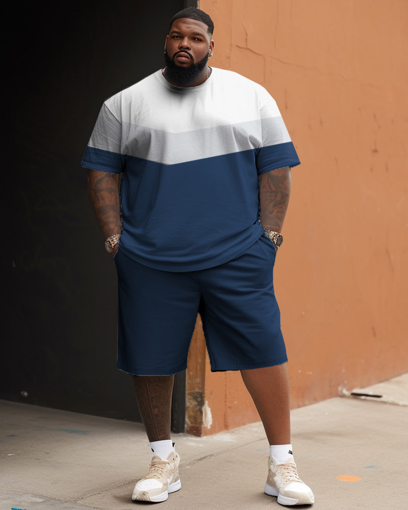 Big & Tall Colorblock Graffiti T-Shirt Shorts Set for big men view 1