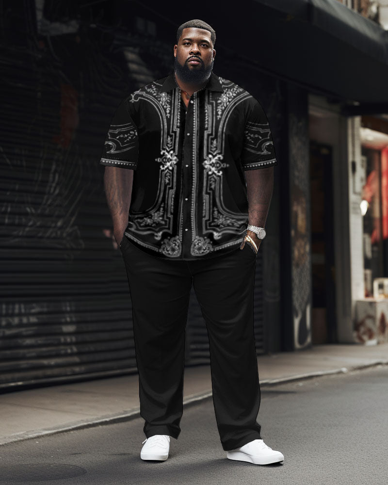 Big & Tall Black Geometric T-Shirt Pants Set for big men view 1
