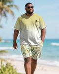 Big & Tall Green Hawaiian Gradient T-Shirt Shorts Set for big men view 1