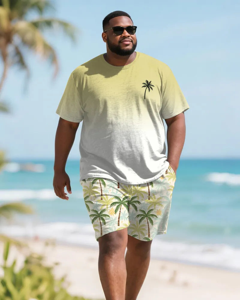 Big & Tall Green Hawaiian Gradient T-Shirt Shorts Set for big men view 1