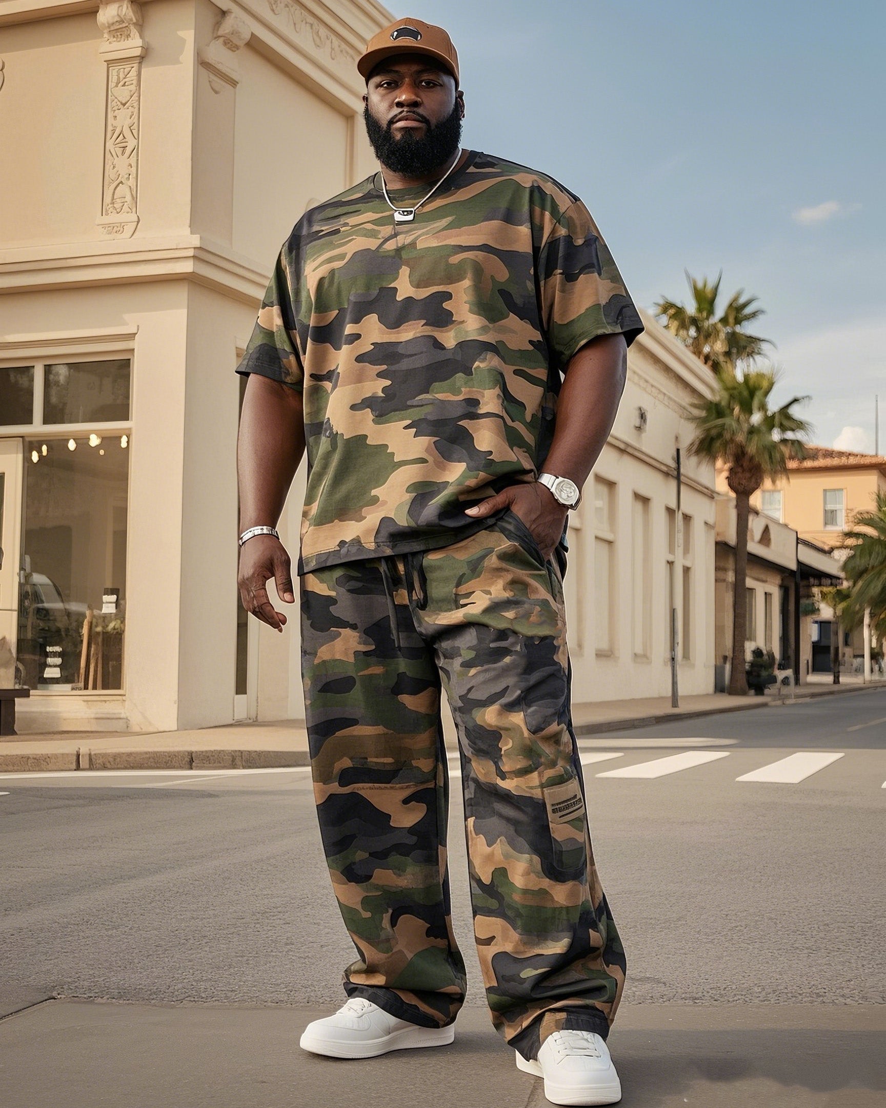 Big & Tall Graphic Camouflage Vintage Two-piece Set for big men view 1