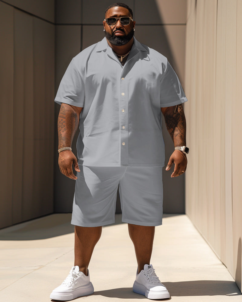 Big & Tall Gray Solid Color T-Shirt Shorts Set for big men view 1