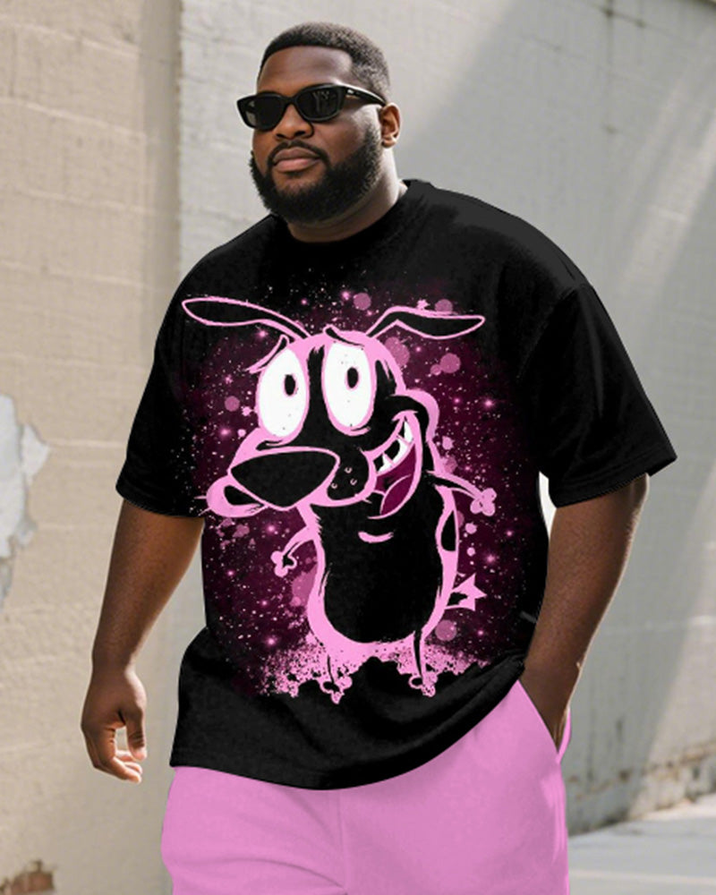 Big & Tall Black Graphic T-Shirt Shorts Set for big men view 2
