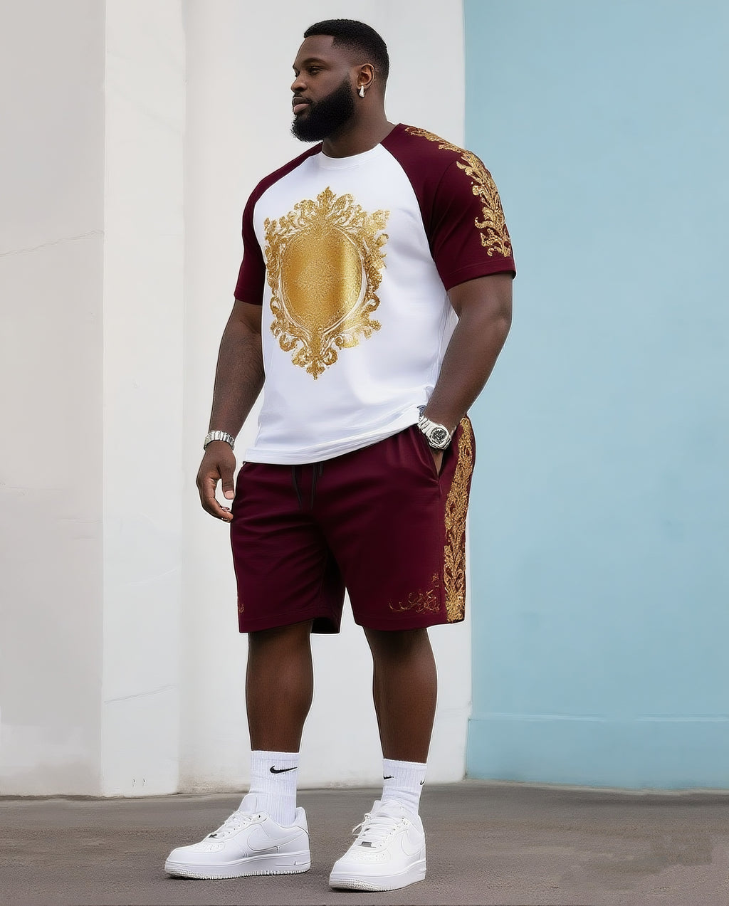 Big & Tall Colorblock T-Shirt Shorts Set for big men view 1