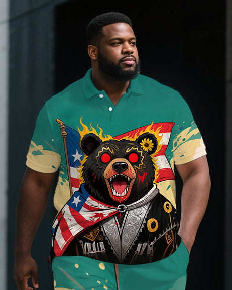 Big & Tall Streetwear Polo Shorts Set for big men view 2