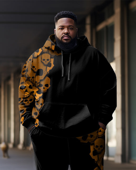 Big & Tall Colorblock Skull Hoodie Sweatpants Set for big men view 5