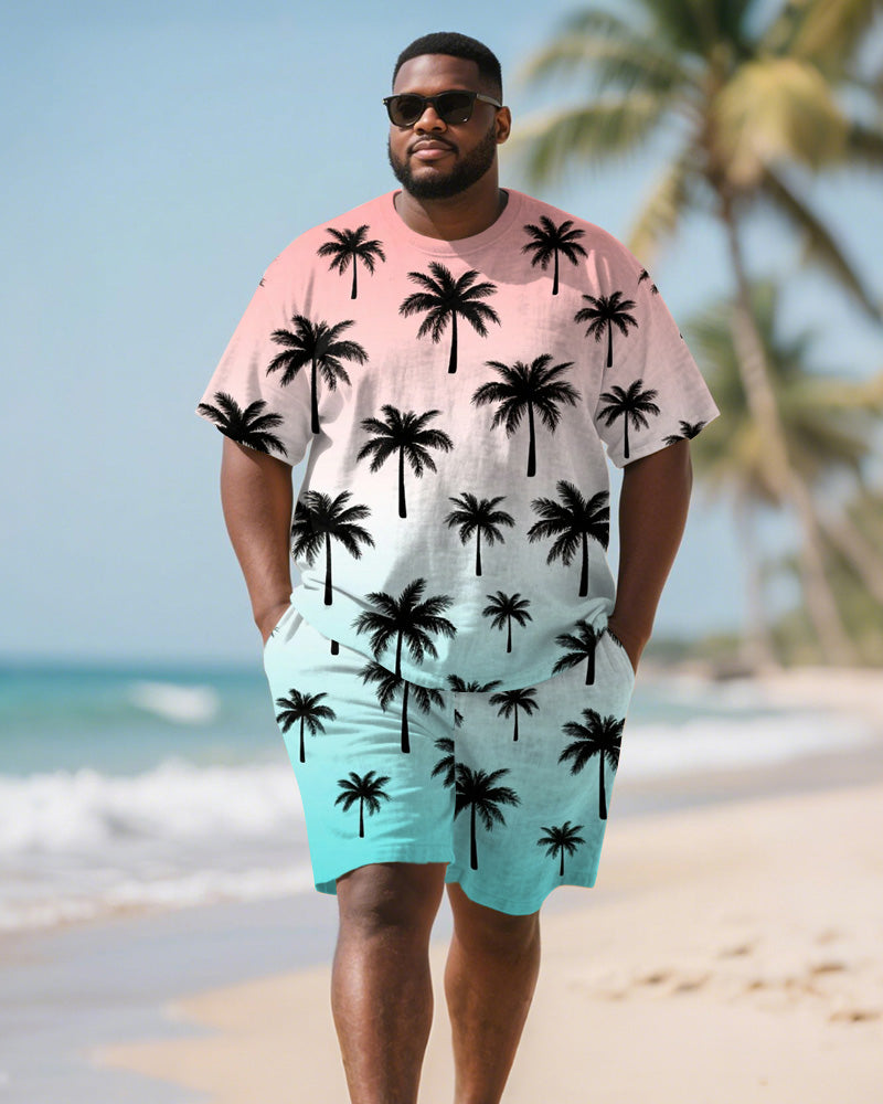 Big & Tall Blue Red Hawaiian T-Shirt Shorts Set for big men view 1