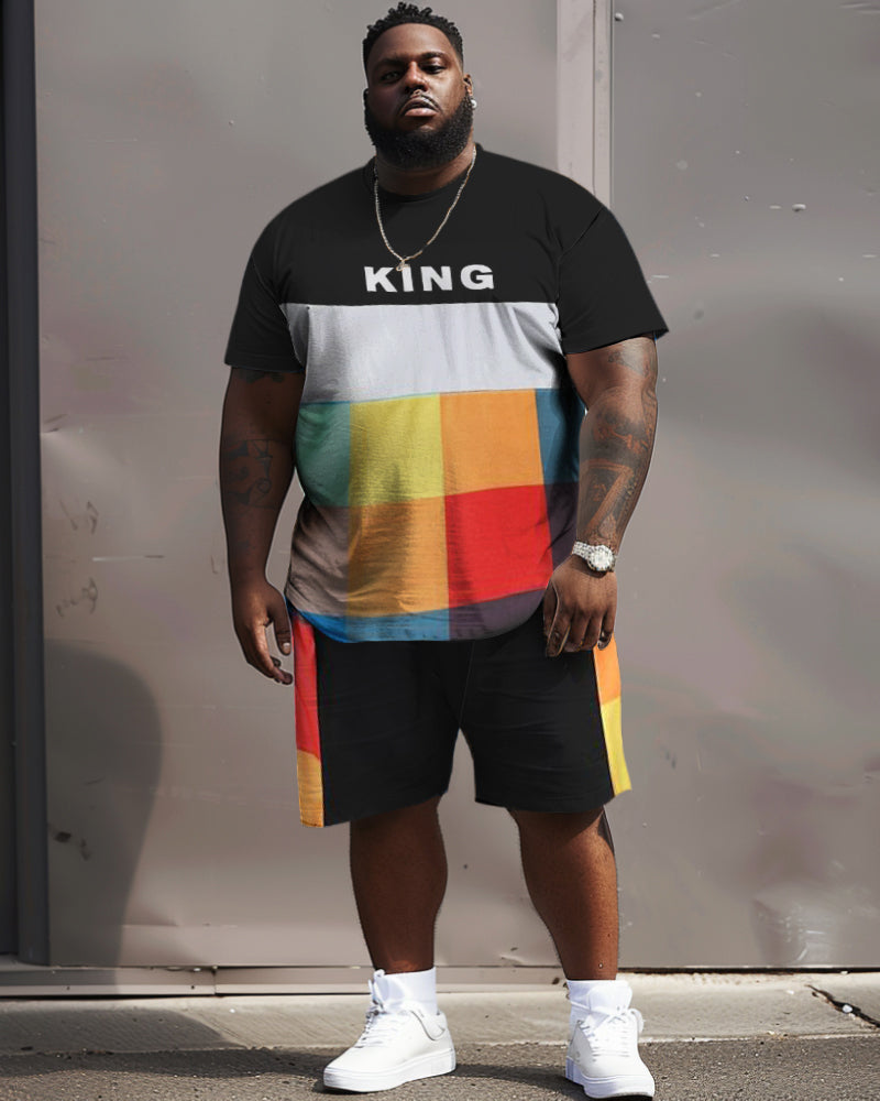 Big & Tall Plaid Graphic T-Shirt Shorts Set for big men view 1