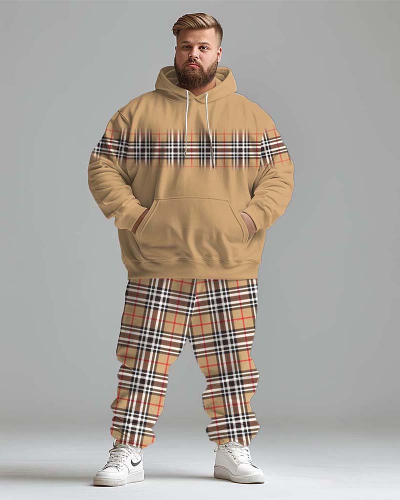 Big & Tall Plaid Streetwear Hoodie Sweatpants Set for big men view 1