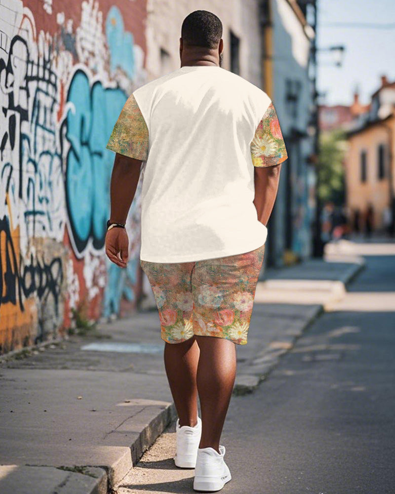 Big & Tall Graphic Graffiti Floral T-Shirt Shorts Set for big men view 4