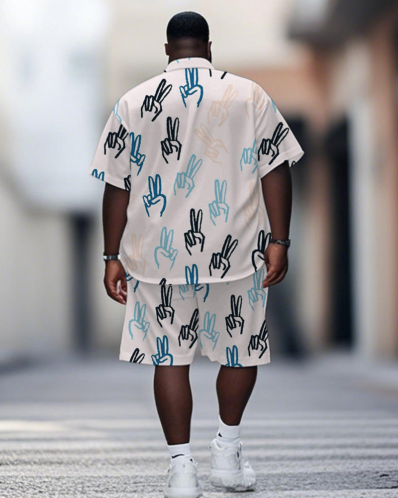 Big & Tall White Graphic Graffiti T-Shirt Shorts Set for big men view 4