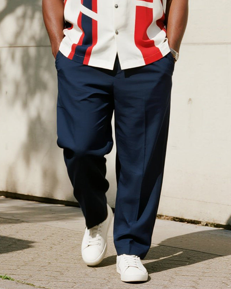Big & Tall Red Colorblock Geometric T-Shirt Pants Set for big men view 3