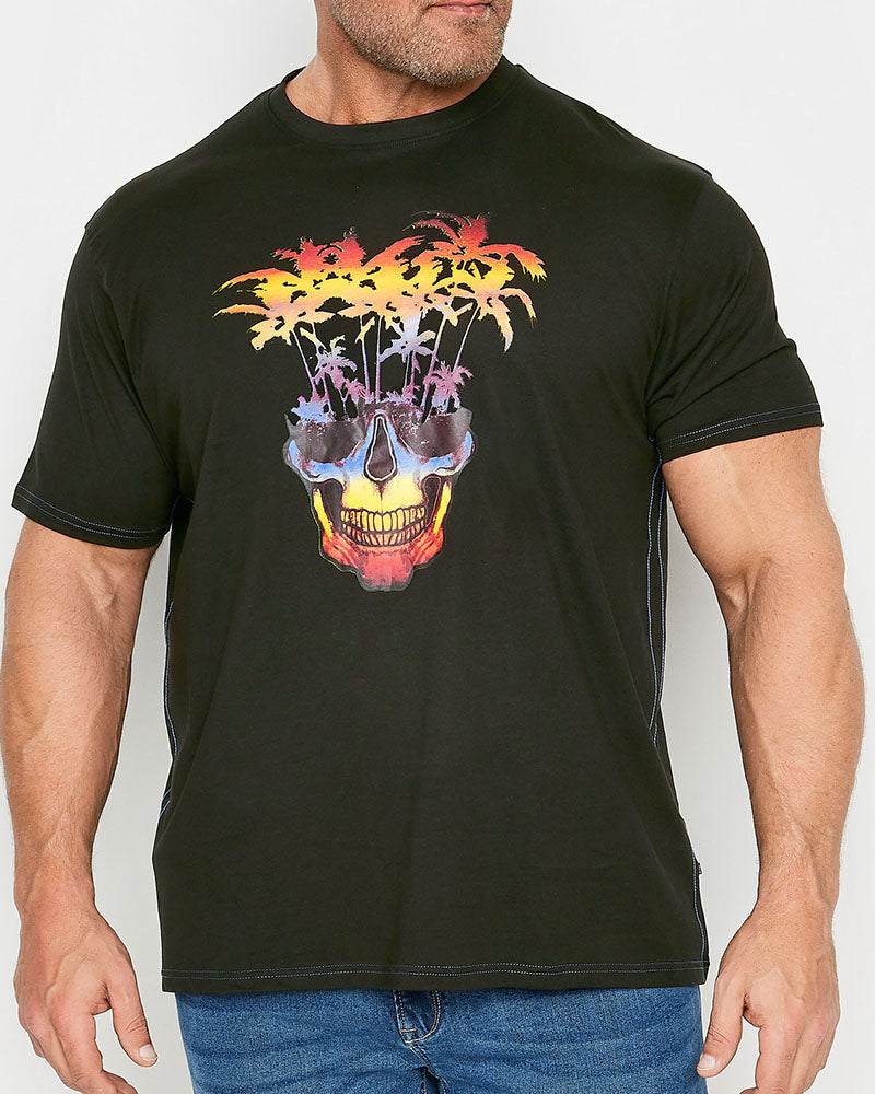 Big & Tall Black Hawaiian Skull T-Shirt for big men view 2