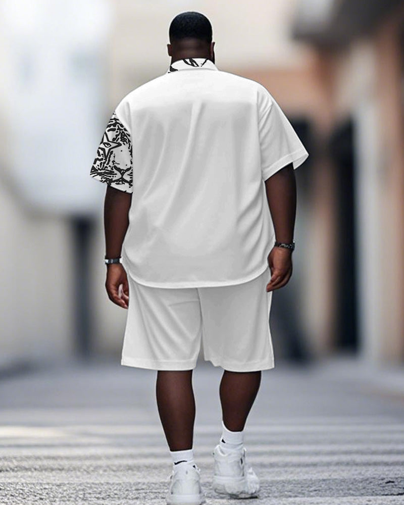Big & Tall White Graphic Graffiti T-Shirt Shorts Set for big men view 4