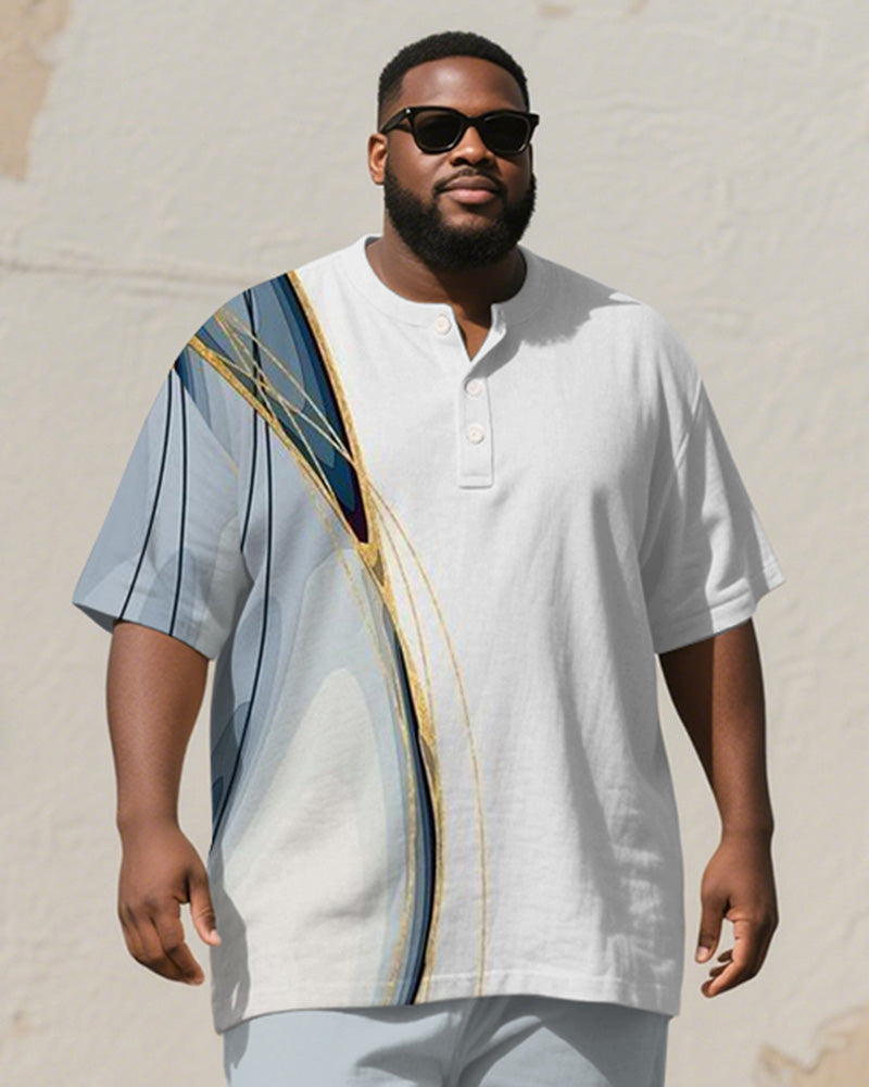 Big & Tall White Blue Gradient T-Shirt Pants Set for big men view 2