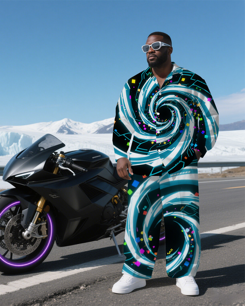 Big & Tall Geometric T-Shirt Pants Set for big men view 2