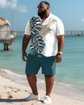 Big & Tall Hawaiian Tropical Graphic Polo Shorts Set for big men view 1